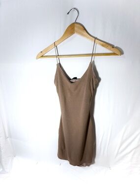 Windsor Ribbed Slip Dress in Beige